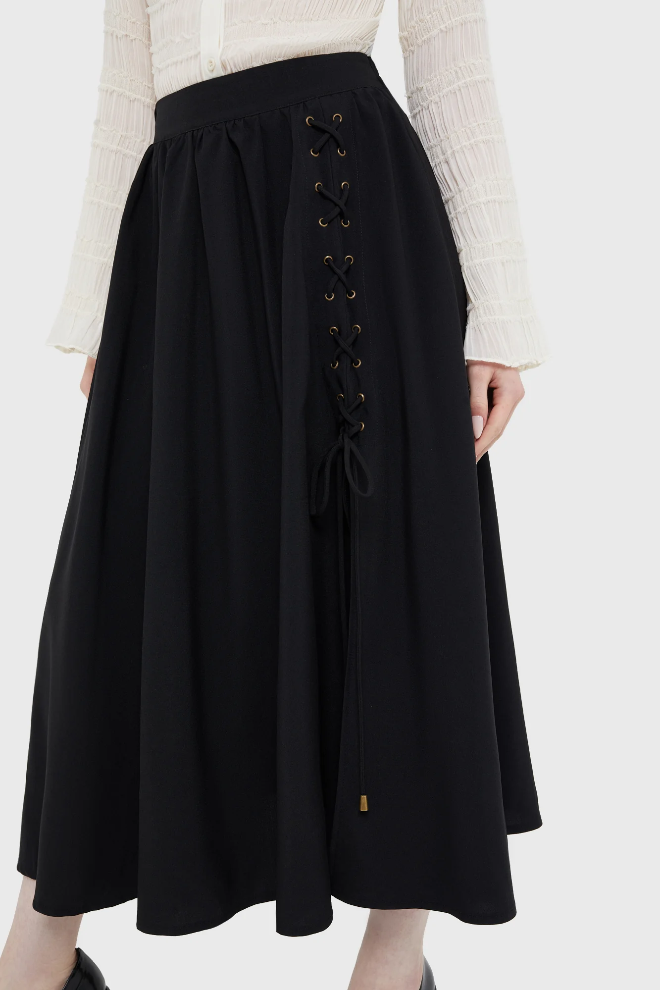Black Gothic High‑Waist A‑Line Casual Midi Skirt