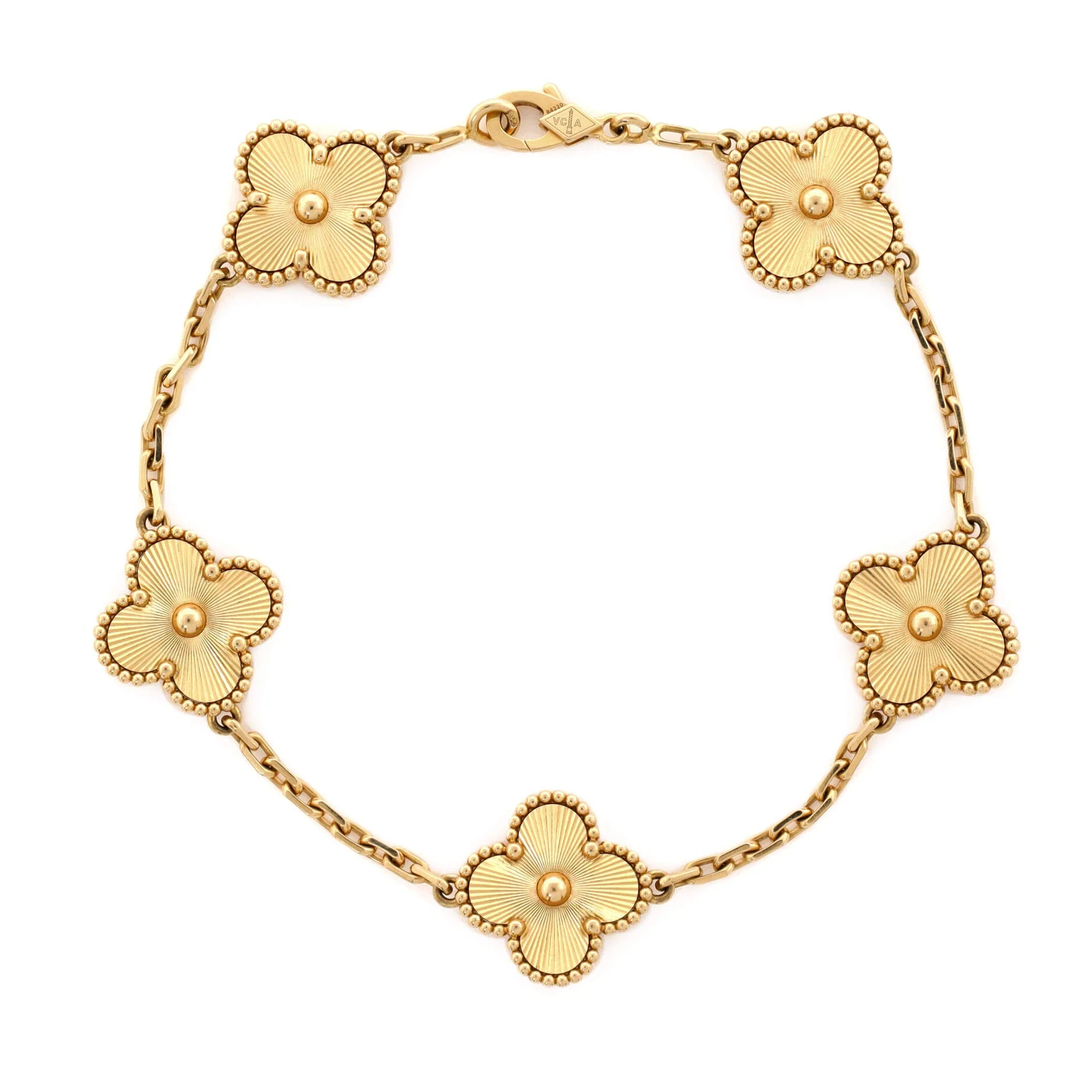 Vintage Alhambra 5 Motifs Bracelet Guilloche 18K Yellow Gold