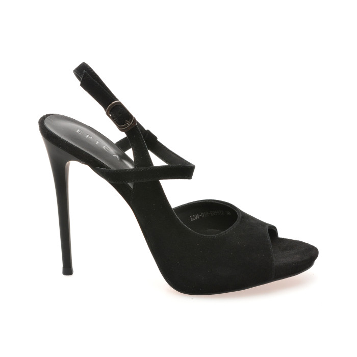 Sandale elegante EPICA negre, E294, din piele intoarsa
