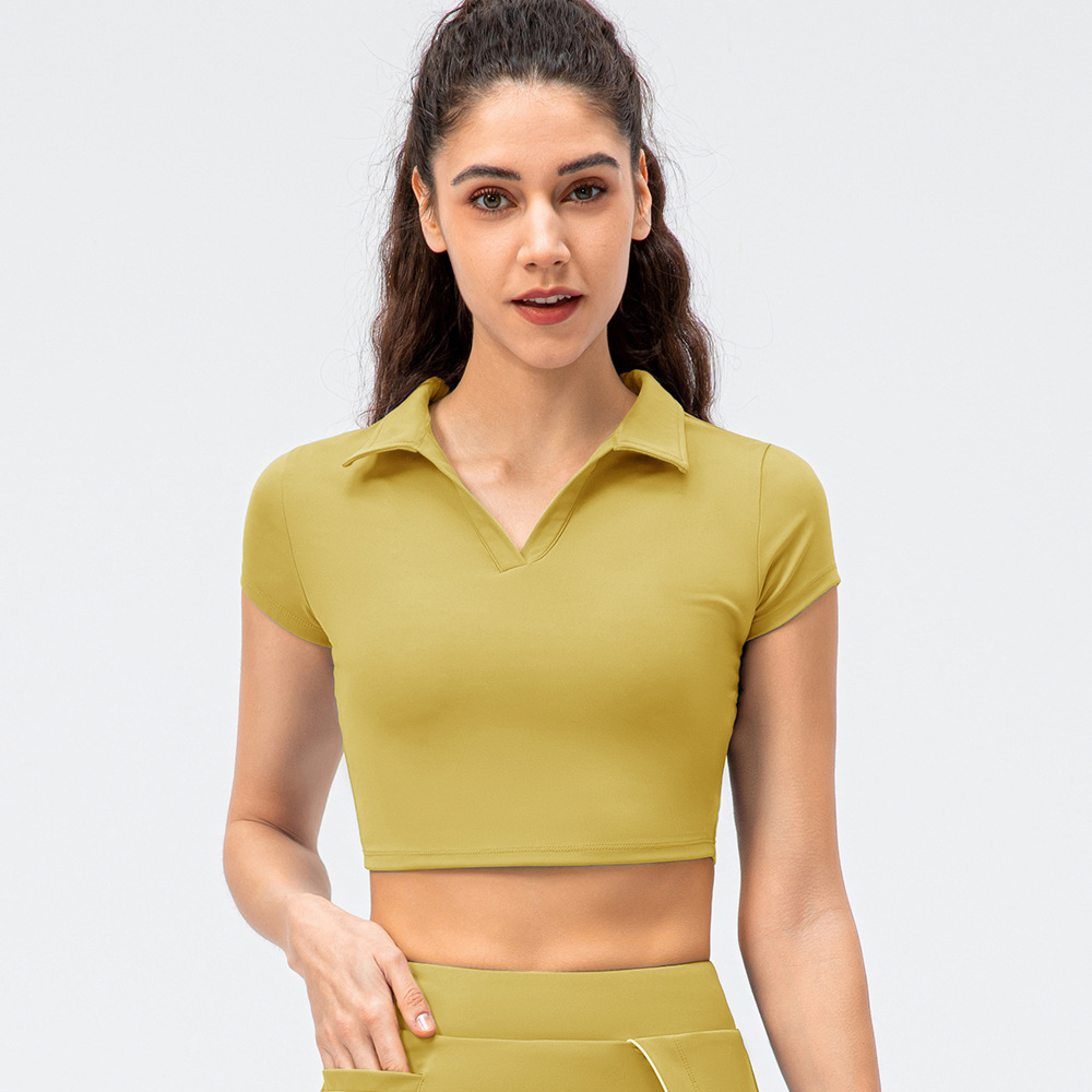 Women's short-sleeved nylon high-waisted casual running yoga fitness crop top