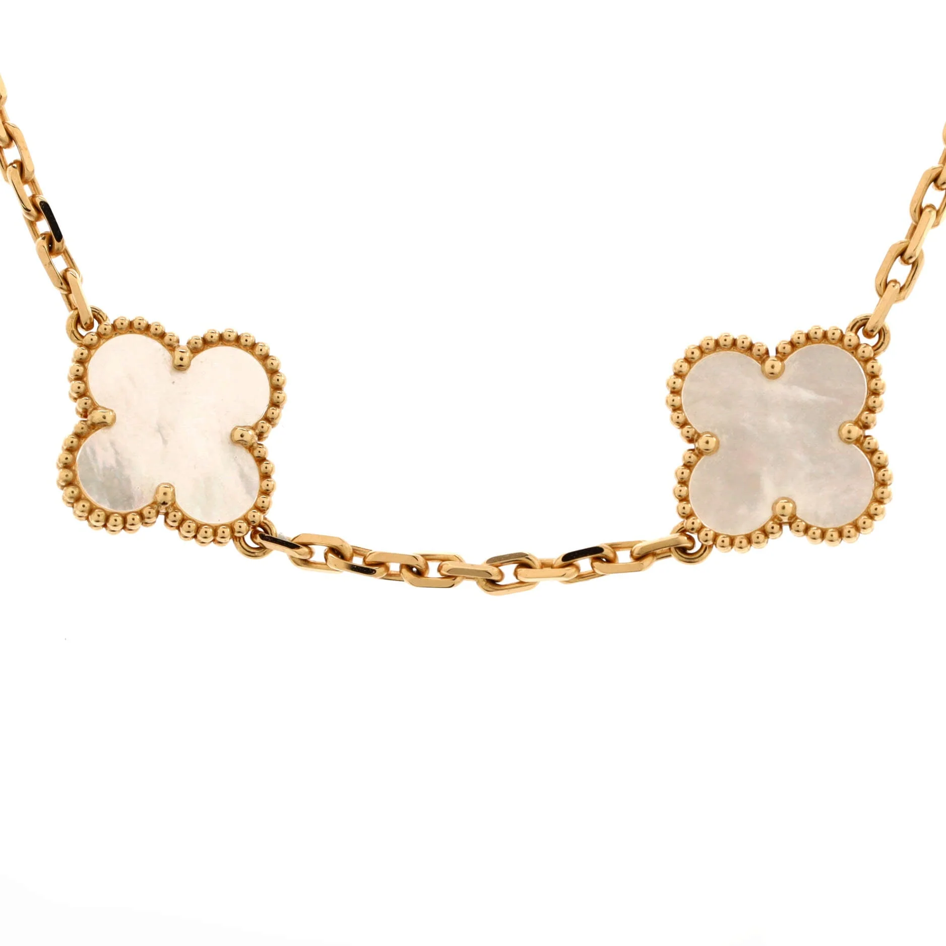 Vintage Alhambra 10 Motifs Necklace 18K Yellow Gold and Mother of Pearl