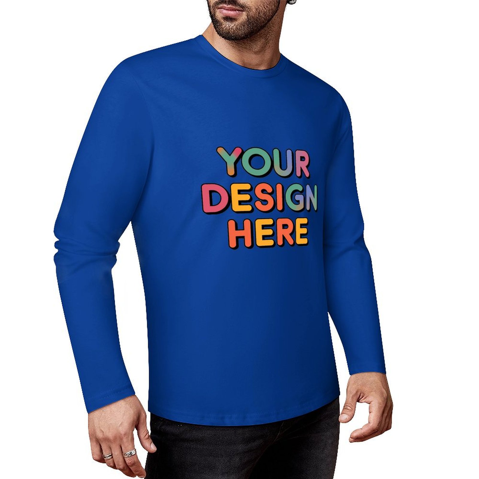 Customized Men’s Pure Cotton Long Sleeved T-Shirt Printed on Front