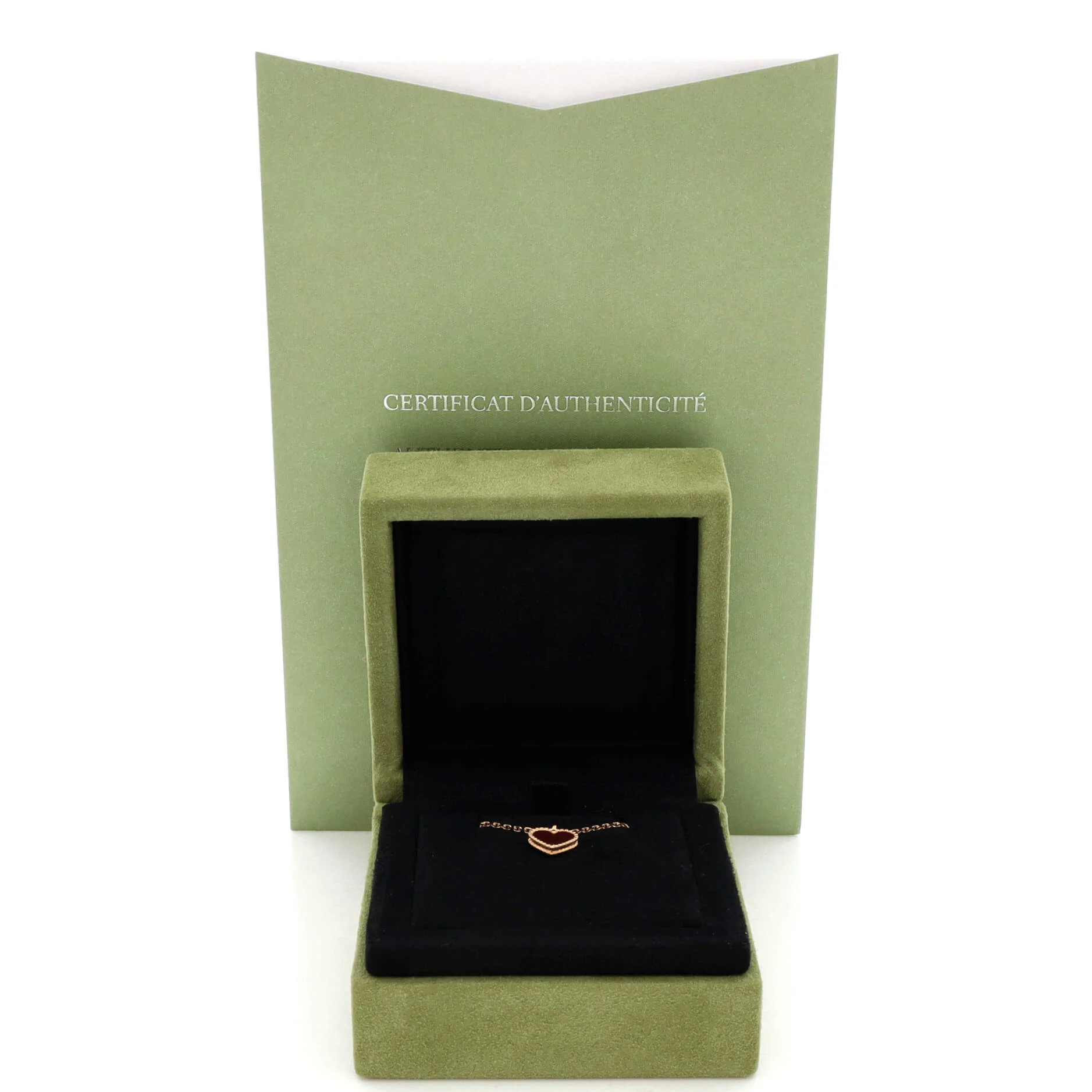 Sweet Alhambra Heart Pendant Necklace 18K Rose Gold and Carnelian