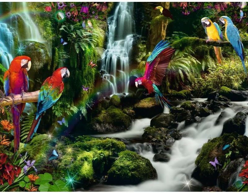 Colorful Parrots In The Jungle 2000 Piece Puzzle