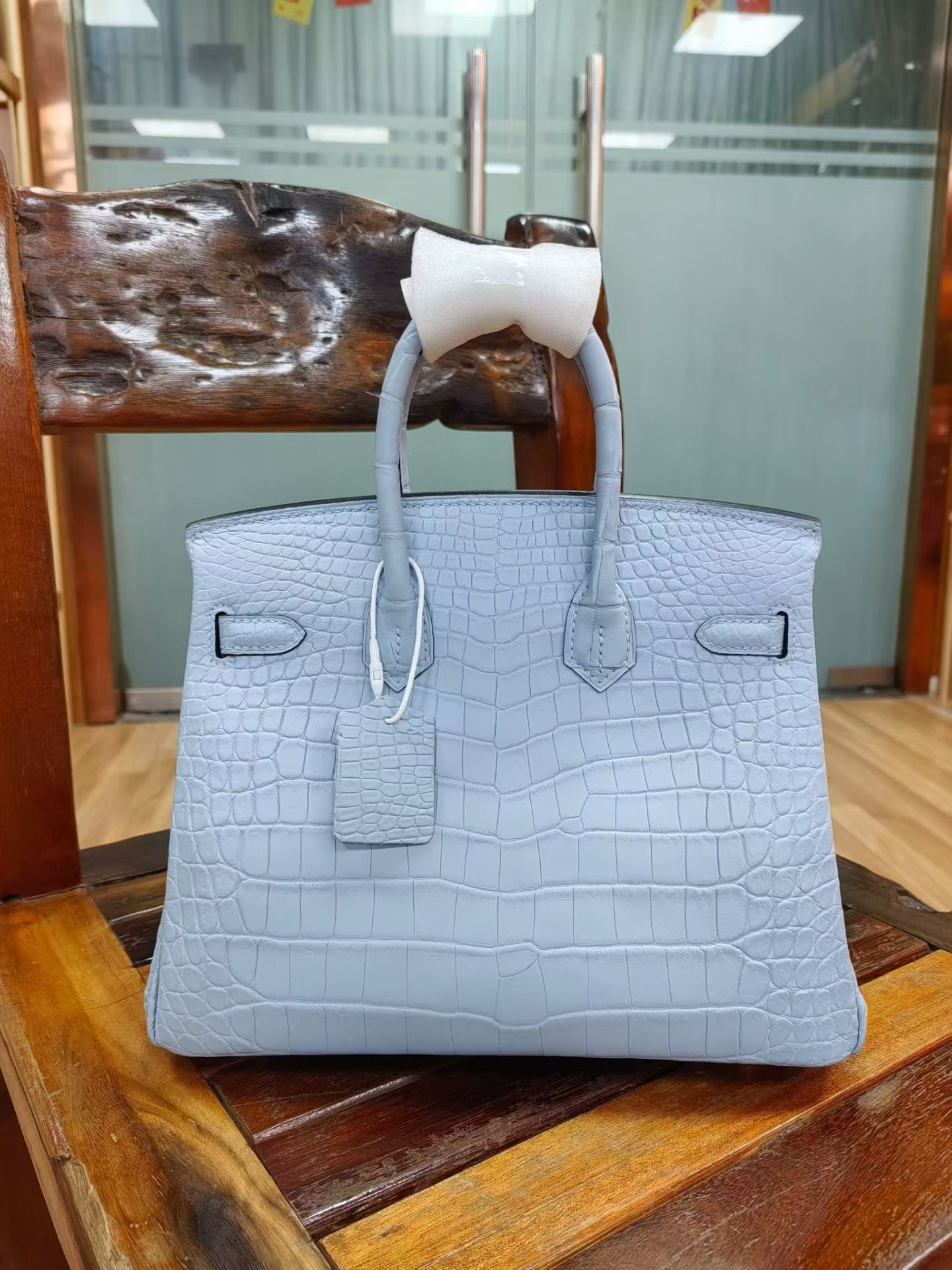 Birkin 25-30 Candy Blue Gold Hardware Matte Crocodile Leather Customization - Artisantouchss