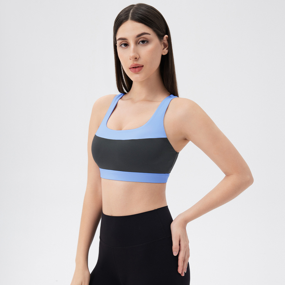 Lycra Yoga Vest Color Blocking Nude High-Elastic Sports Bra with Padded Bra for Running and Fitness
