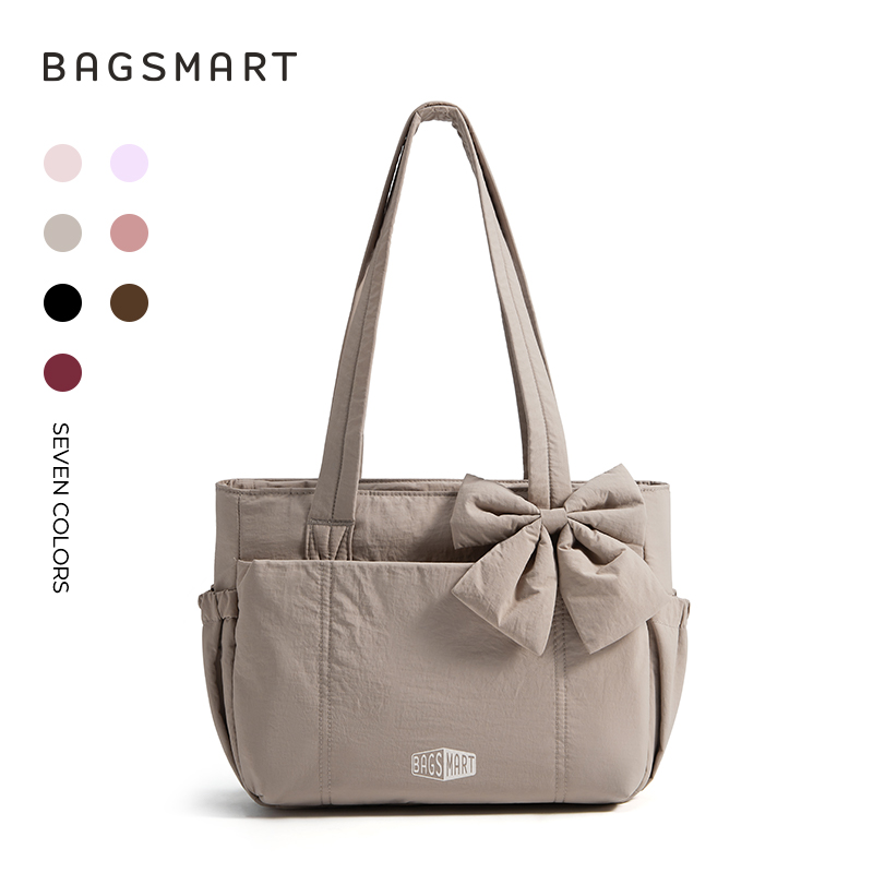BAGSMART Crush Everyday Tote Bag for Women, Lightweight Tote Bag Casual Handbags for 14-Inch Laptop, Travel, Work, Beach, Gym, Shop, Camel
