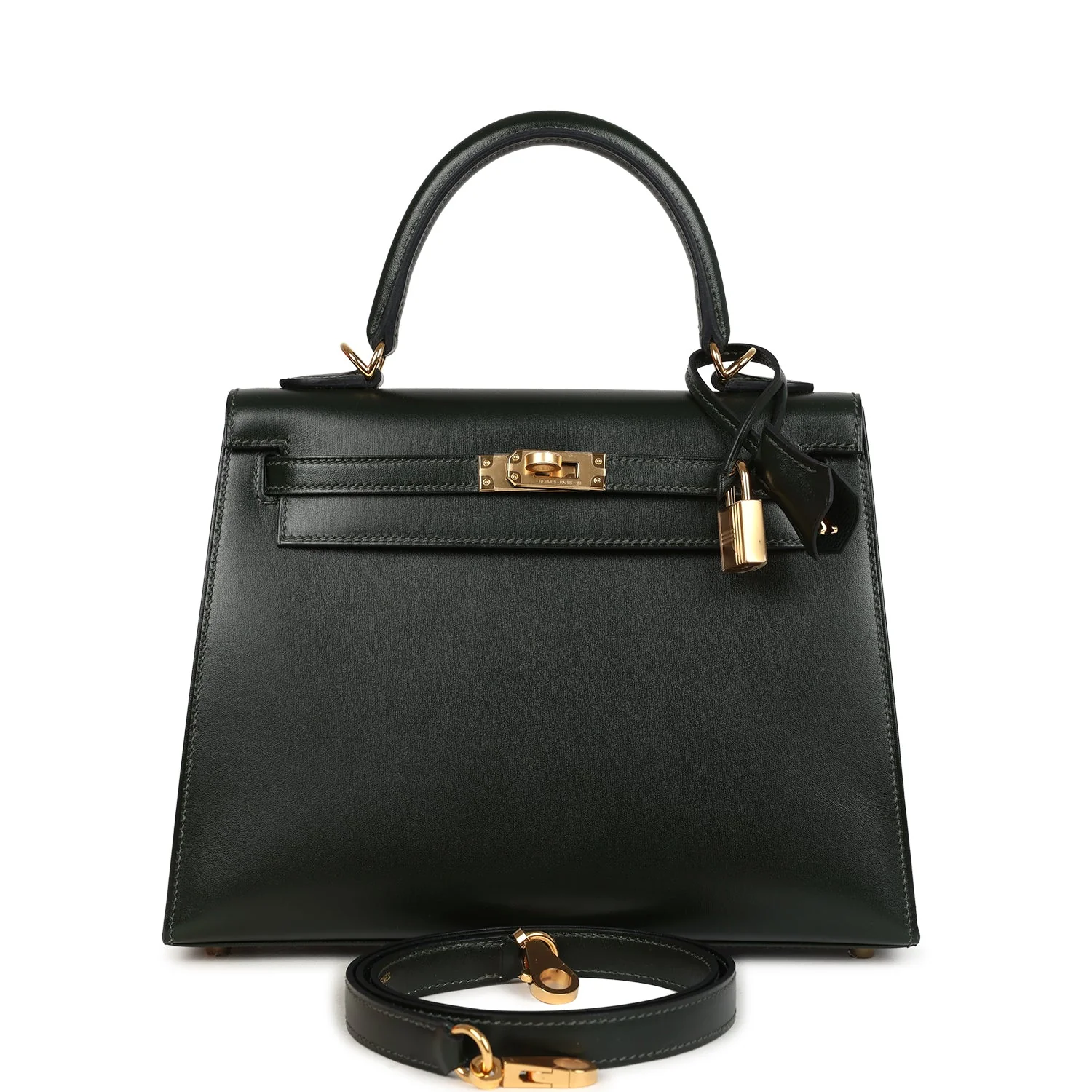 Hermes Kelly Sellier 25 Vert Fonce Box Gold Hardware