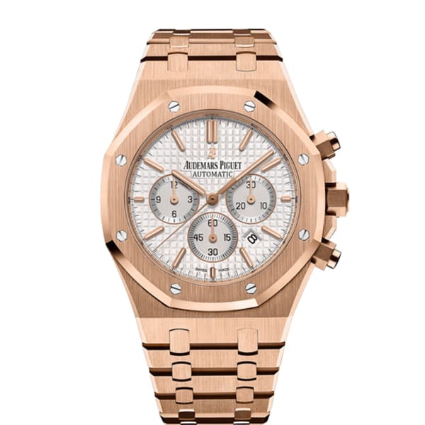 【Super Clone】Audemars Piguet Royal Oak Chronograph Silver Dial 41mm 18k Rose Gold Watch 26320OR.OO.1220OR.02