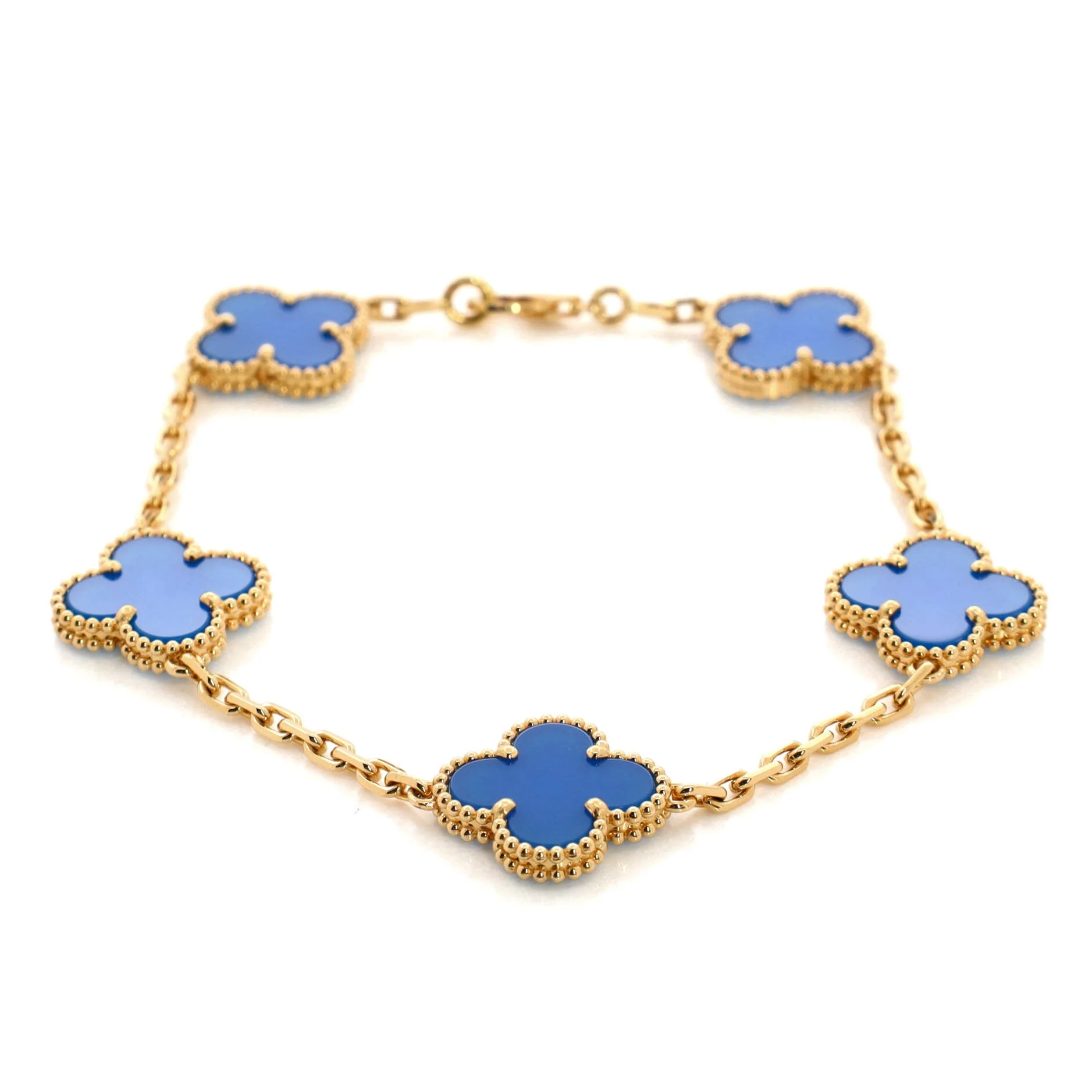 Vintage Alhambra 5 Motifs Bracelet 18K Yellow Gold and Agate
