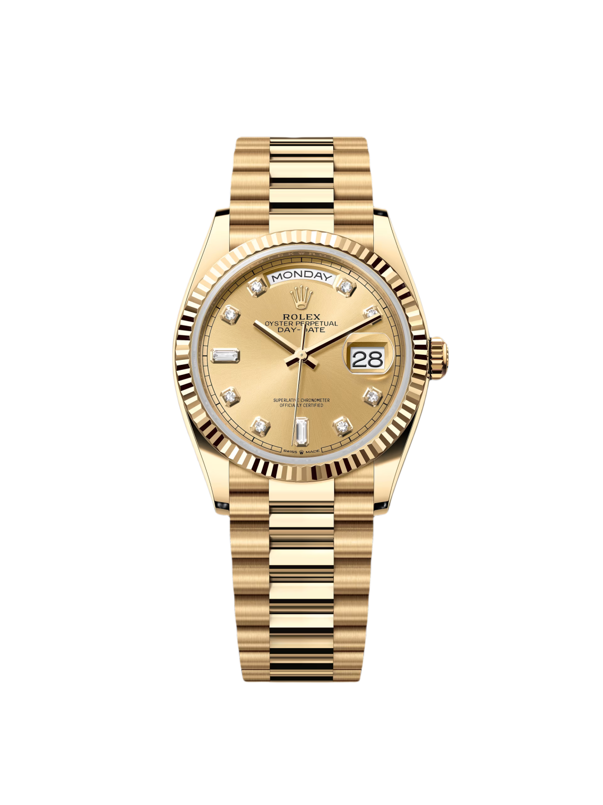 【Super Clone】RLX  Day-Date "President" 36mm Yellow Gold Champagne Diamond Dial - 128238