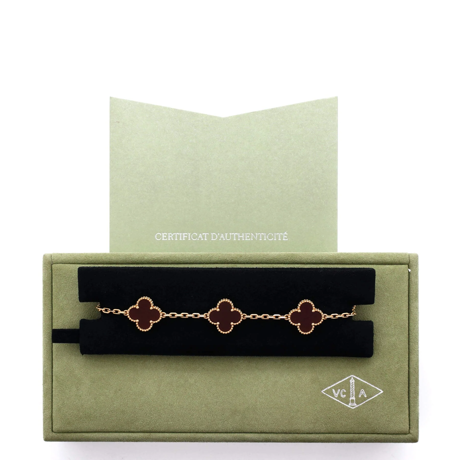 Vintage Alhambra 5 Motifs Bracelet 18K Yellow Gold and Carnelian