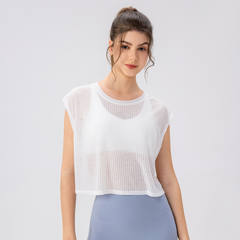 Summer Yoga Cover-up Women's Hollow-Out Breathable Sleeveless Top Short Loose Running Sports Fitness Cover-up