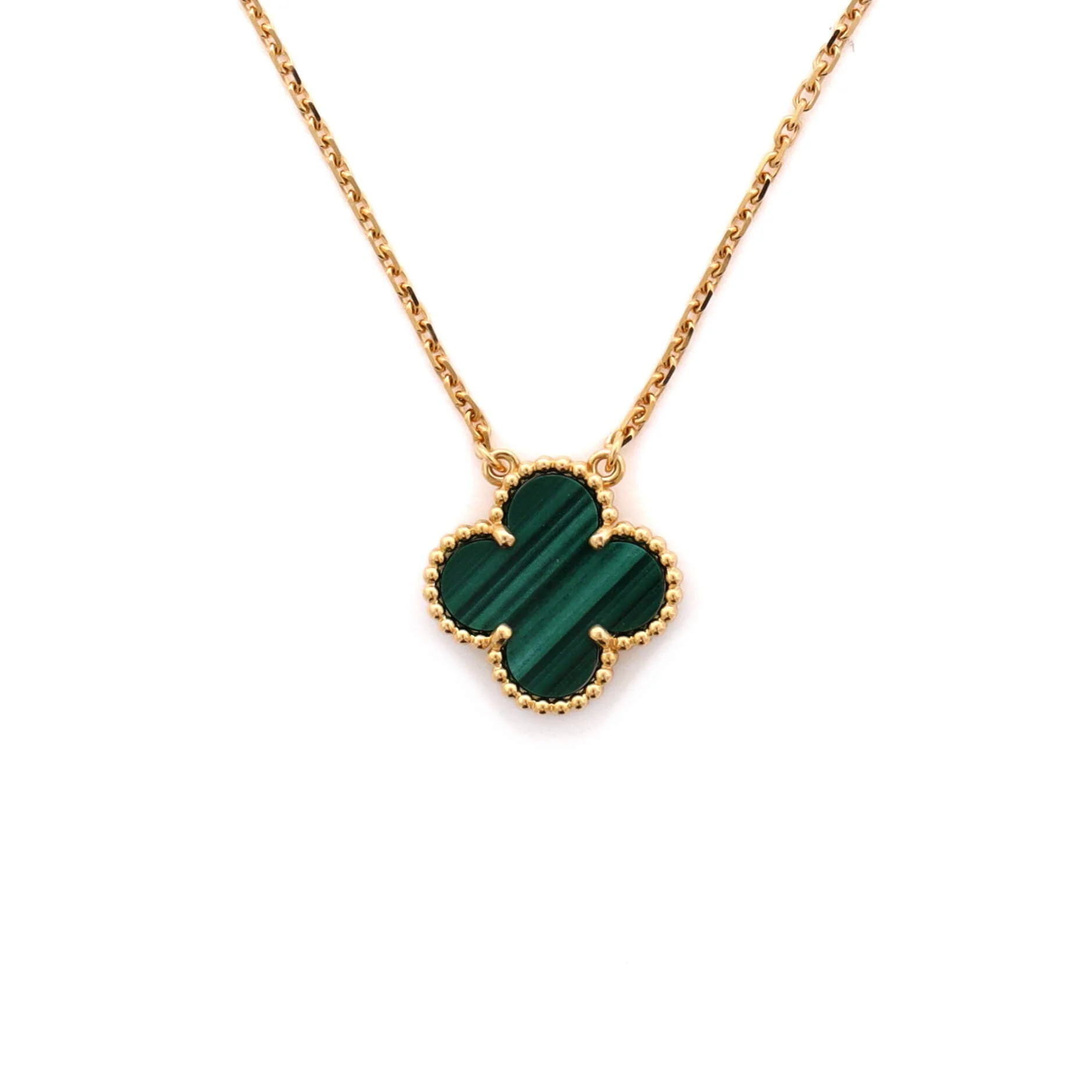 Vintage Alhambra Pendant Necklace 18K Yellow Gold and Malachite