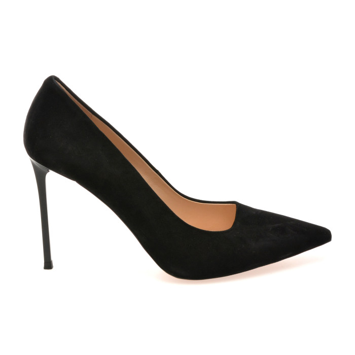Pantofi eleganti EPICA PREMIUM negri, X212, din piele intoarsa
