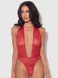 House of Desire Red Kiki Lace Plunge Halter Crotchless Body