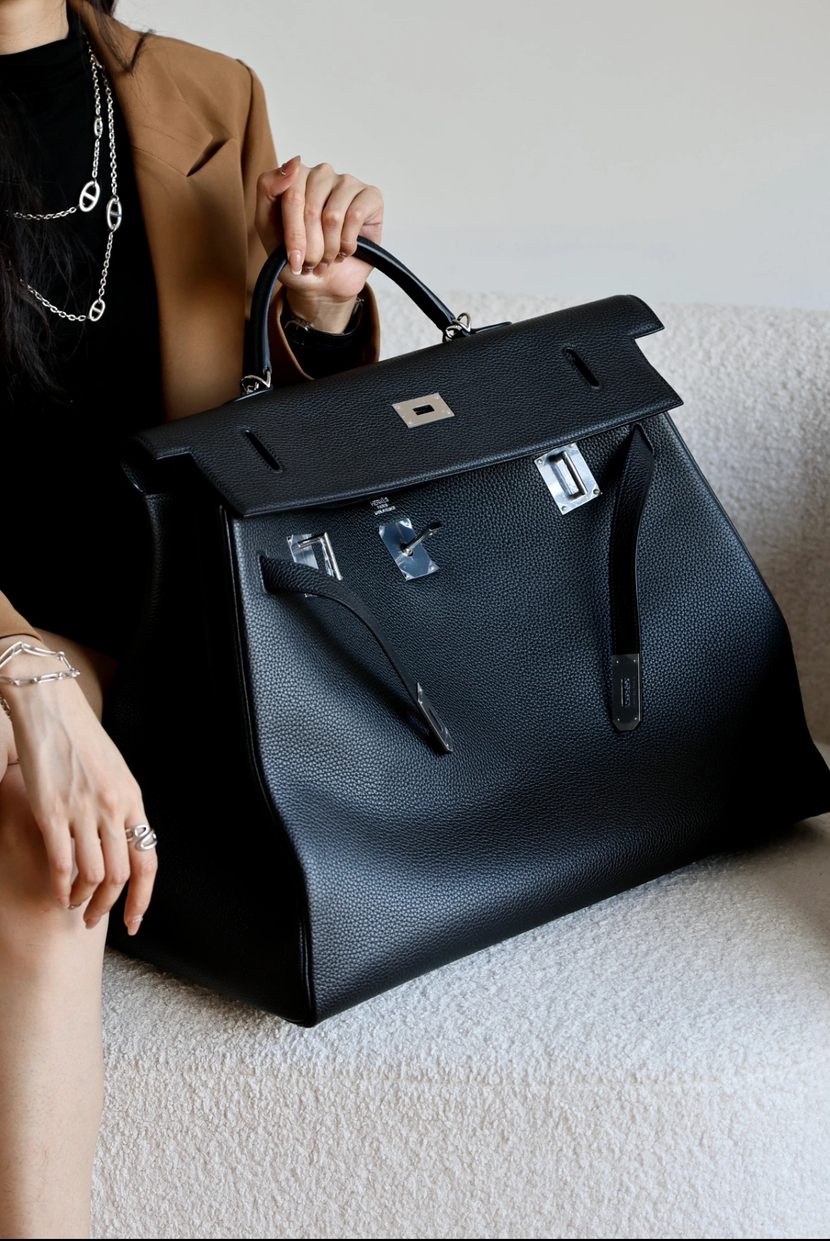 Hermès Kelly50 relax black TOGO silver buckle customization by top masters