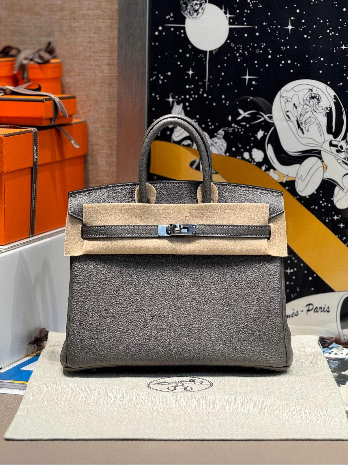 Hermès Birkin pewter grey silver buckle Togo custom