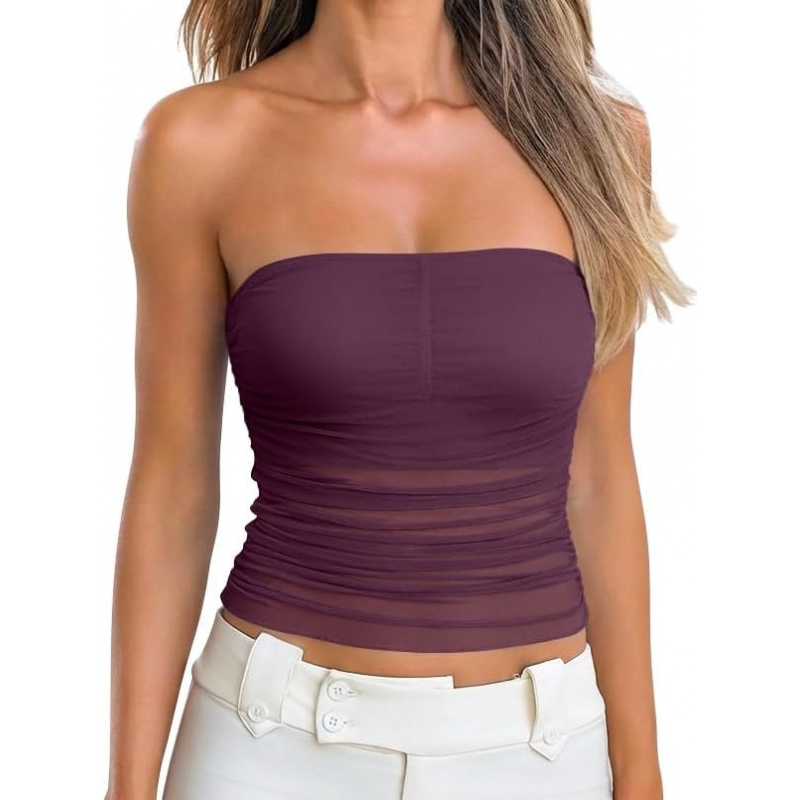 AURETOP Women's Strapless Mesh Tube Top