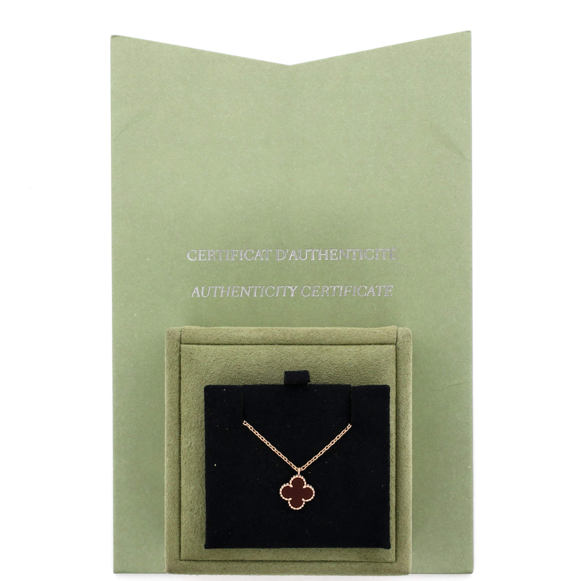 Sweet Alhambra Pendant Necklace 18K Rose Gold and Carnelian