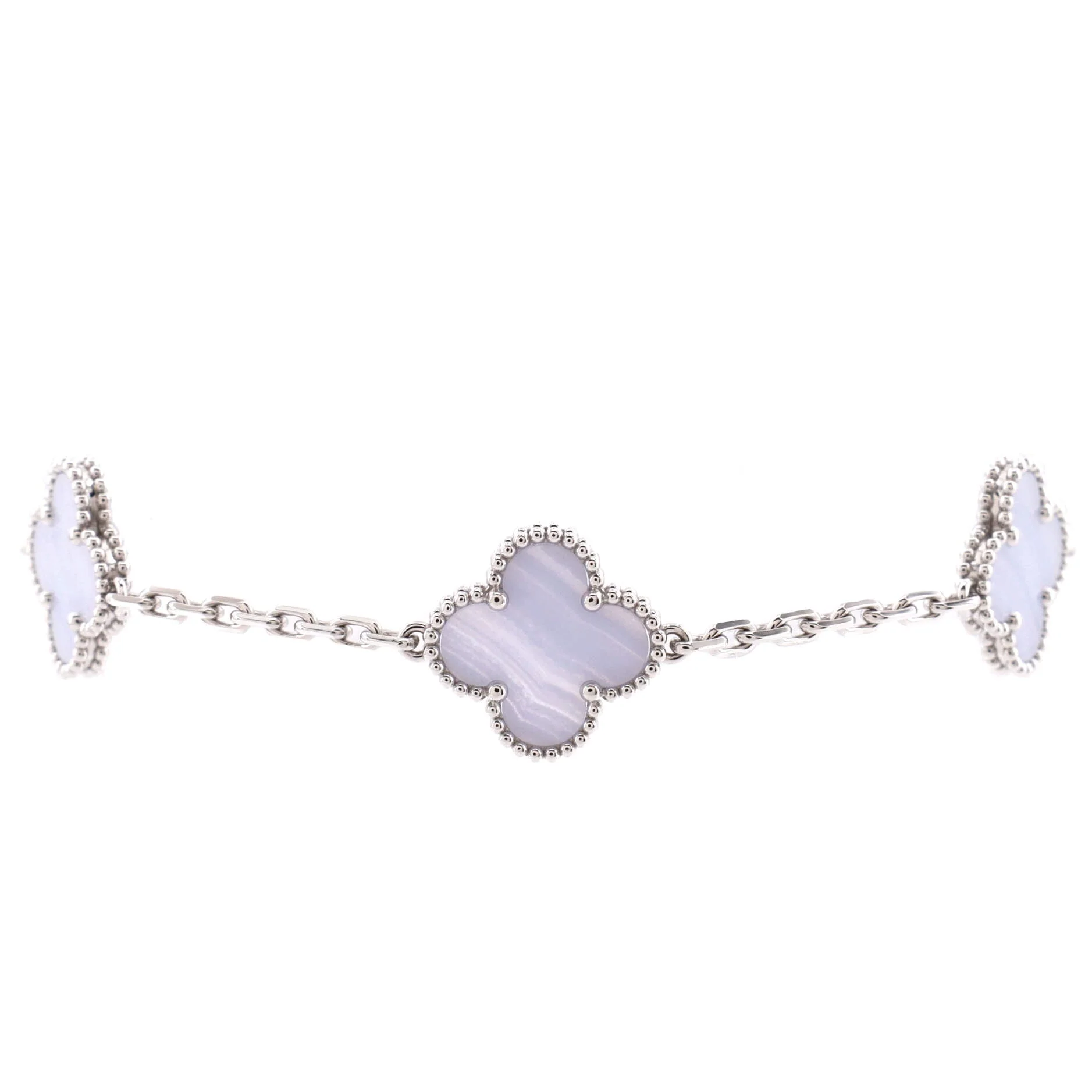 Vintage Alhambra 5 Motifs Bracelet 18K White Gold and Chalcedony