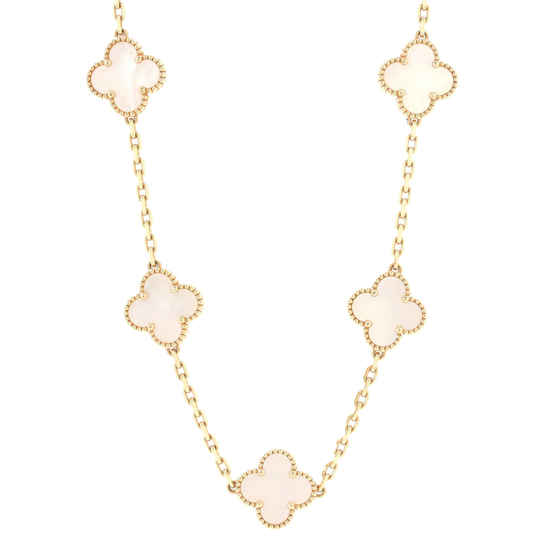 Vintage Alhambra 10 Motifs Necklace 18K Yellow Gold and Mother of Pearl