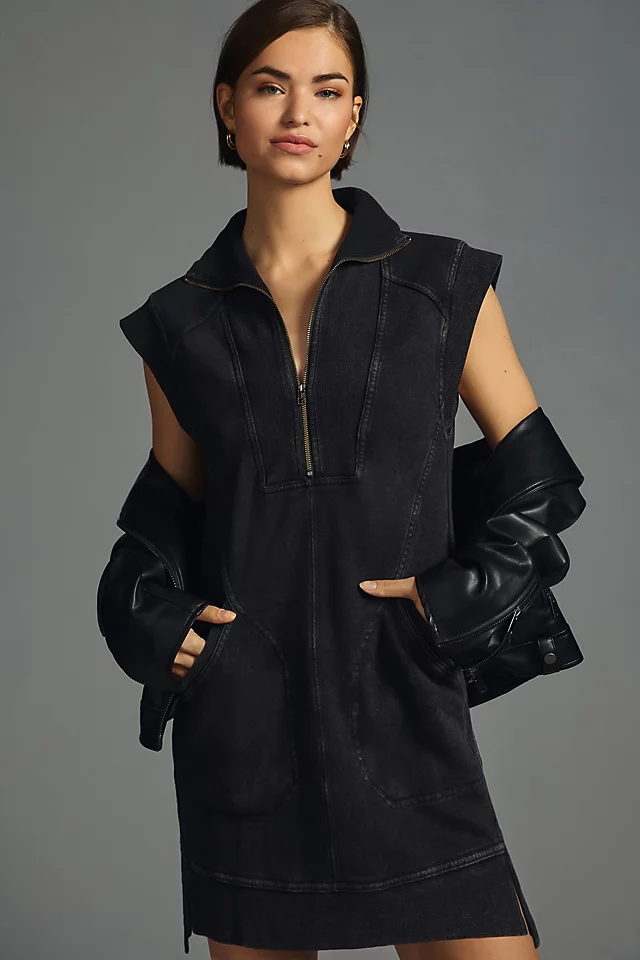 Meru Zip-Front Mini Dress BLACK