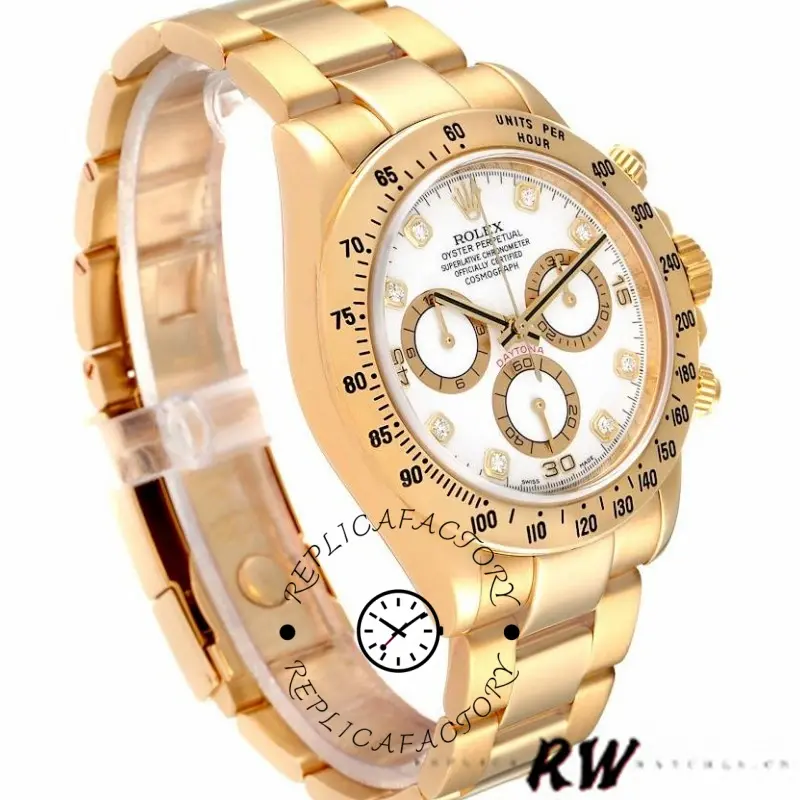 Rolex Cosmograph Daytona 116528 White Diamond Dial 40MM Mens Replica Watch