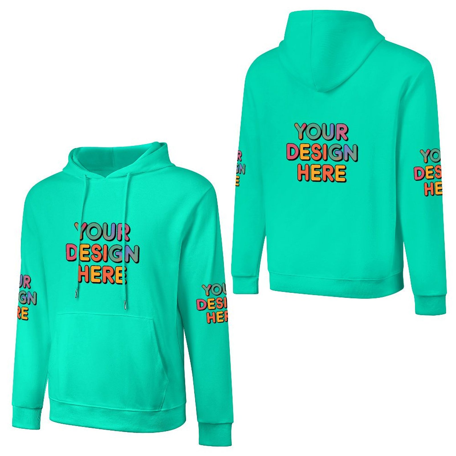 Customized Men’s Fashionable Hooded Sweater with Front, Back, and Sleeve Prints