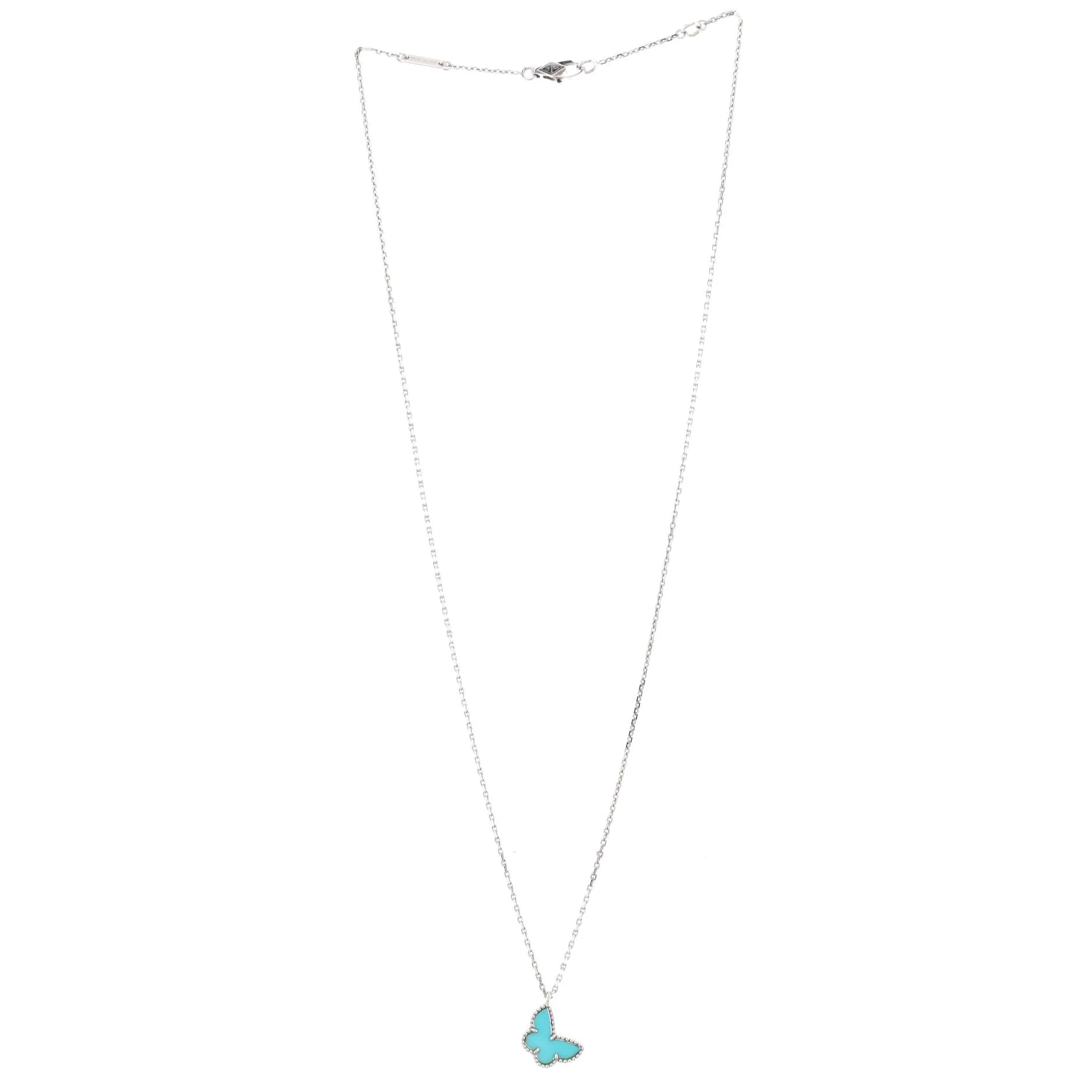 Sweet Alhambra Butterfly Pendant Necklace 18K White Gold with Turquoise