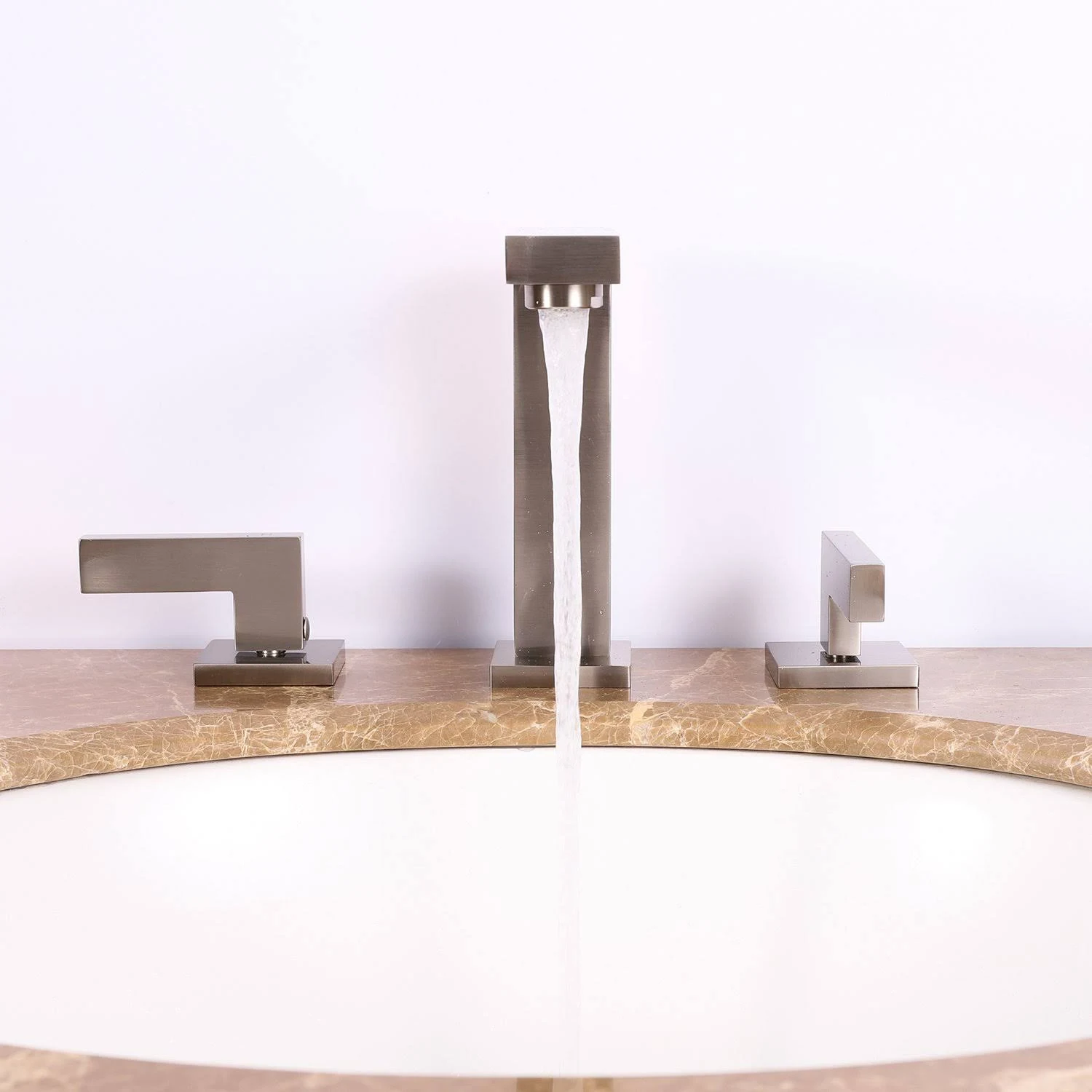 Eviva Sleek 2 Handles 3 Holes Brushed Nickel Bathroom Sink Faucet