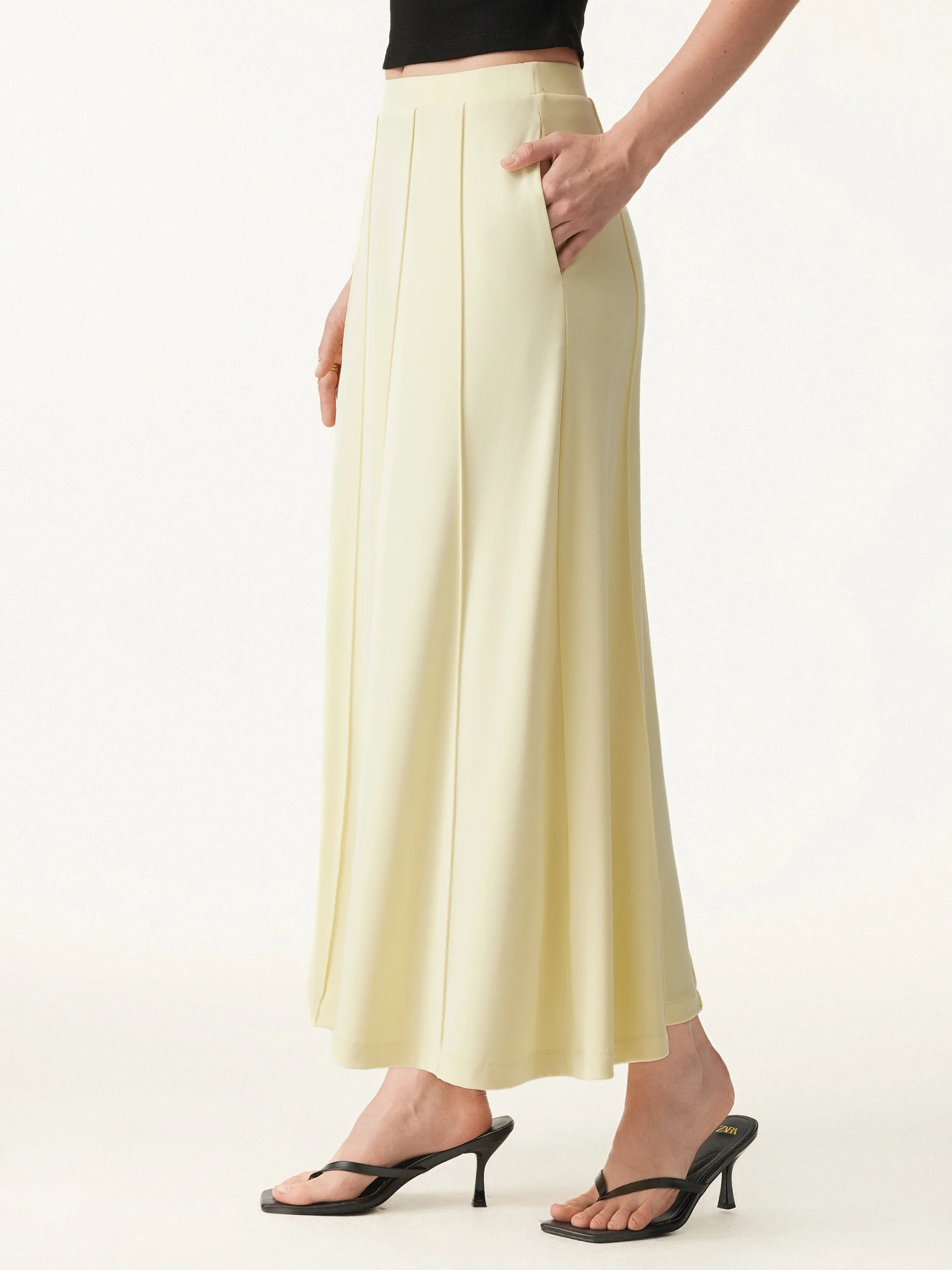 Mid Rise A-line Pintucks Pull-on Maxi Skirt