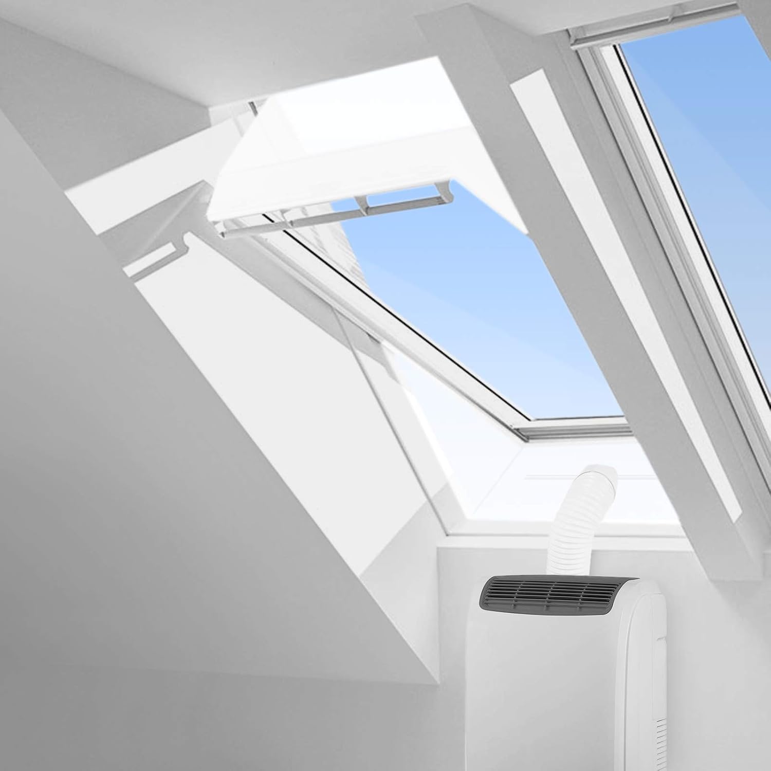 HOOMEE Fensterabdichtung für Mobile Klimageräte Dachfenster, Hot Air Stop zum Anbringen an Schwingfenster, Fensterabdichtung Klimaanlage für max. 300cm Fensterumfang, Fensterkitt Set 2x150cm