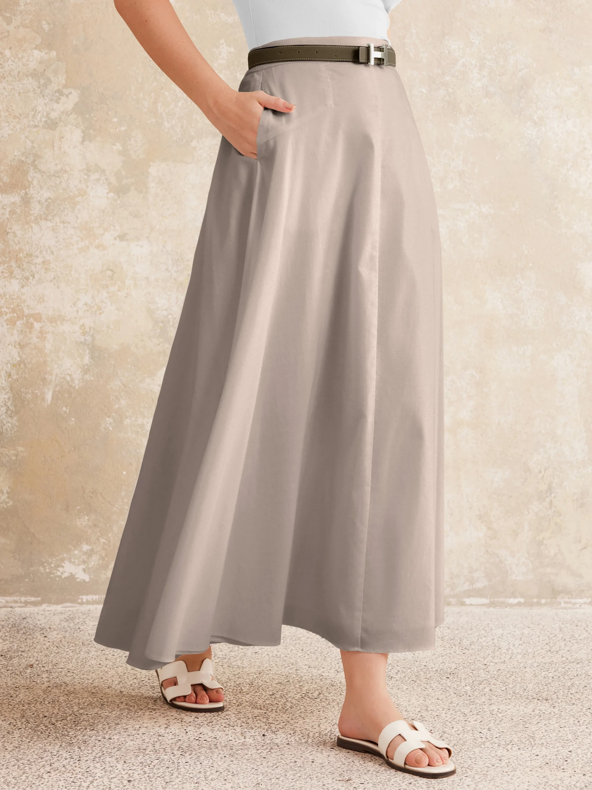 Pull-on Midi Skirt with Pockets