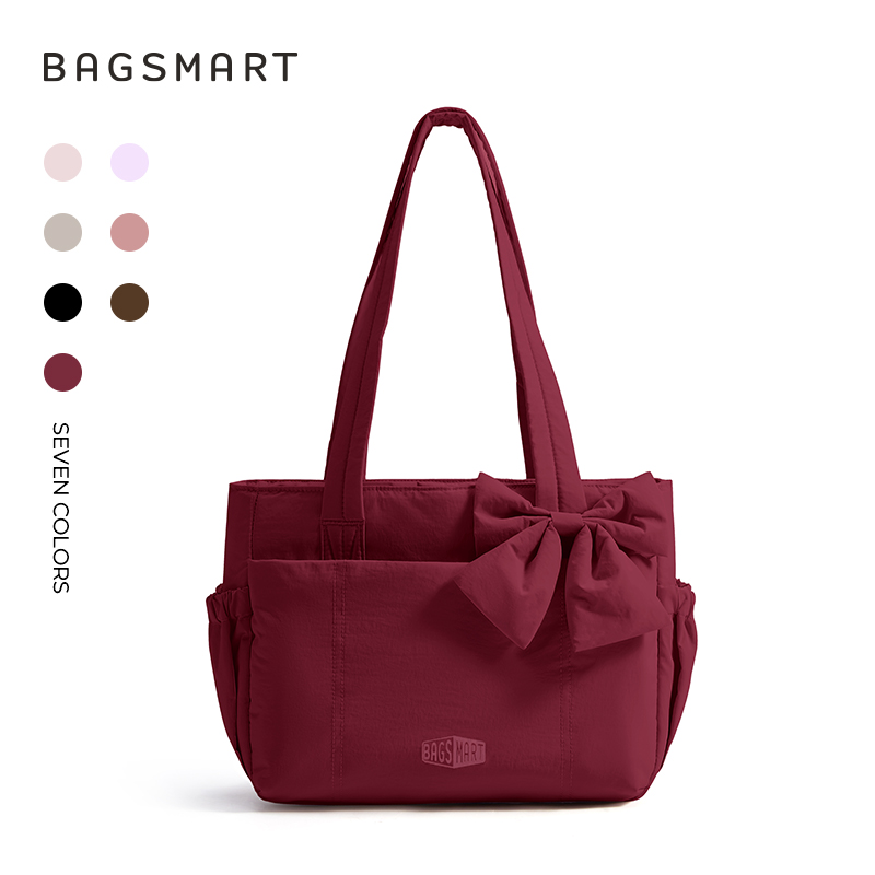 BAGSMART Crush Everyday Tote Bag for Women, Lightweight Tote Bag Casual Handbags for 14-Inch Laptop, Travel, Work, Beach, Gym, Shop, Red
