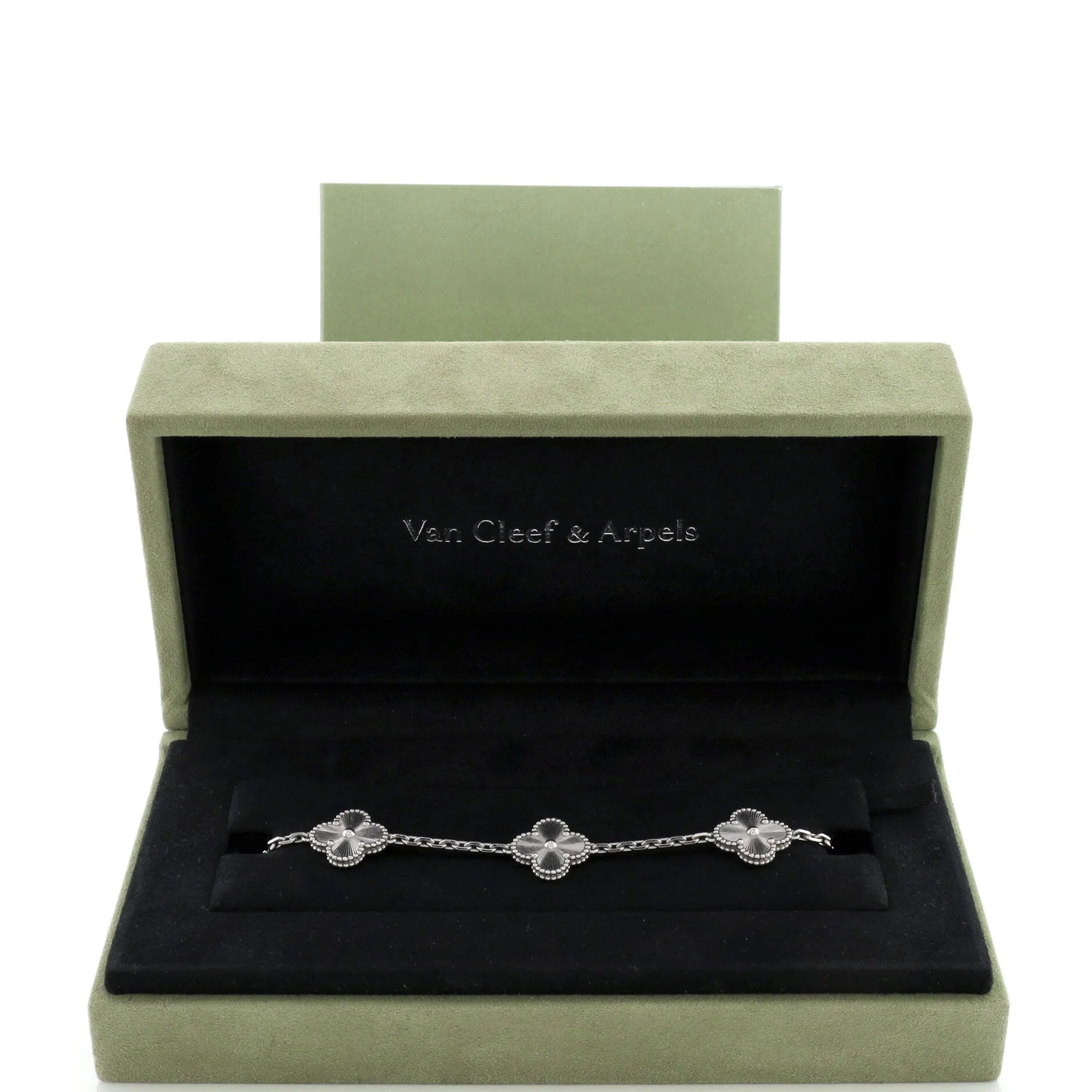 Vintage Alhambra 5 Motifs Bracelet Guilloche 18K White Gold