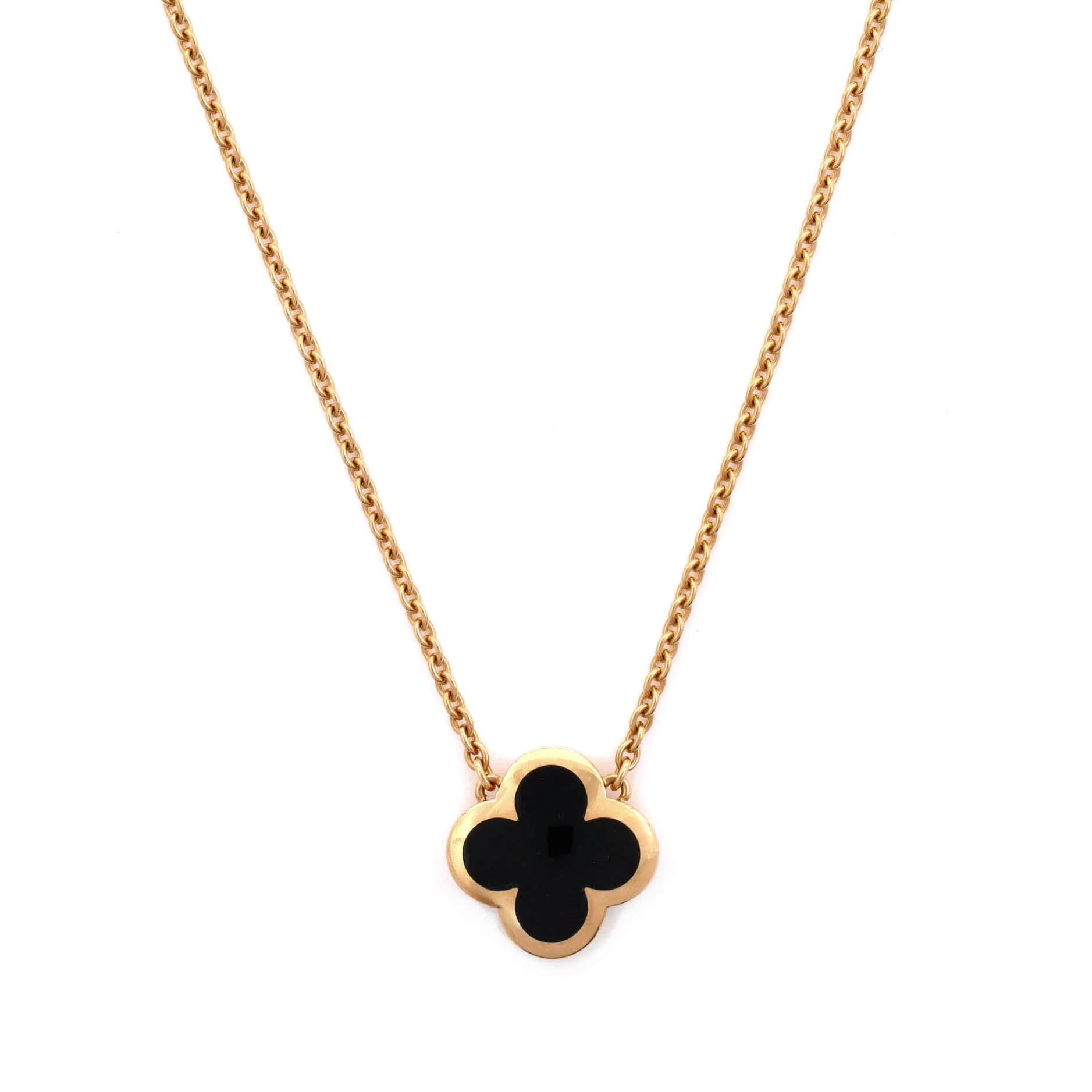 Pure Alhambra Pendant Necklace 18K Yellow Gold and Onyx