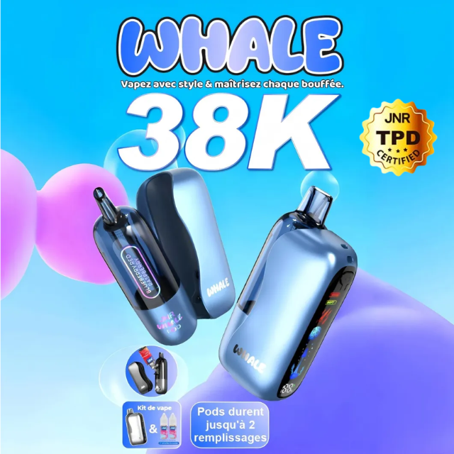 JNR Whale 38K Puffs - Kit Pod Pré-rempli et Rechargeable