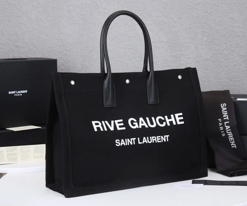 Ysl Rive Gauche Tote Bag In Linen And Leather