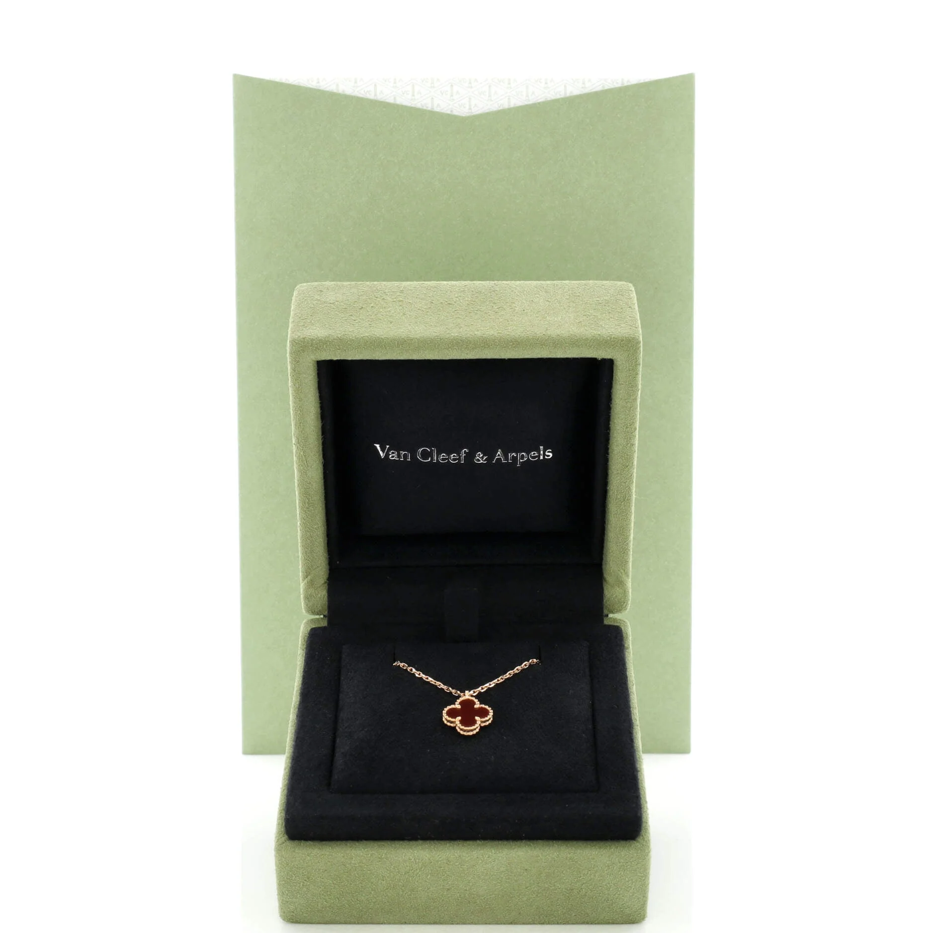 Sweet Alhambra Pendant Necklace 18K Rose Gold and Carnelian