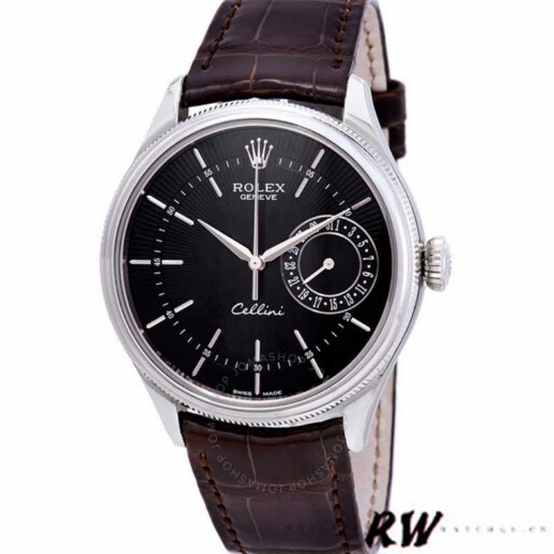 Rolex Cellini Date 50519 Brown Leather Black Dial 39mm Mens Replica Watch
