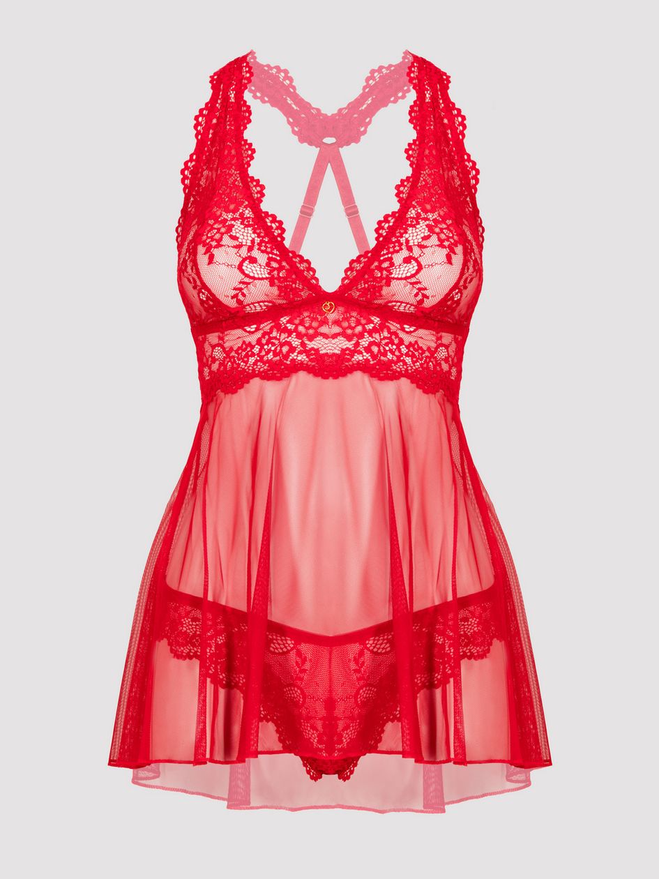 Lovehoney Plus Size Bombshell Red Lace Babydoll Set