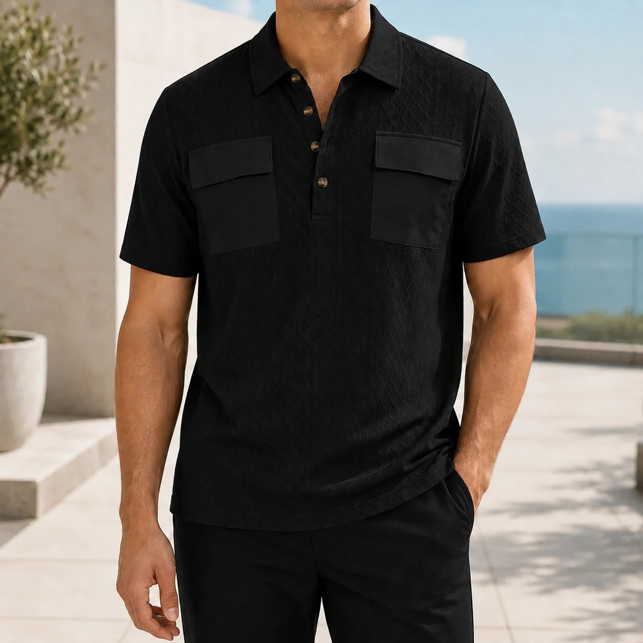 Mivanity Men's Double-Pocket Jacquard Polo Shirts