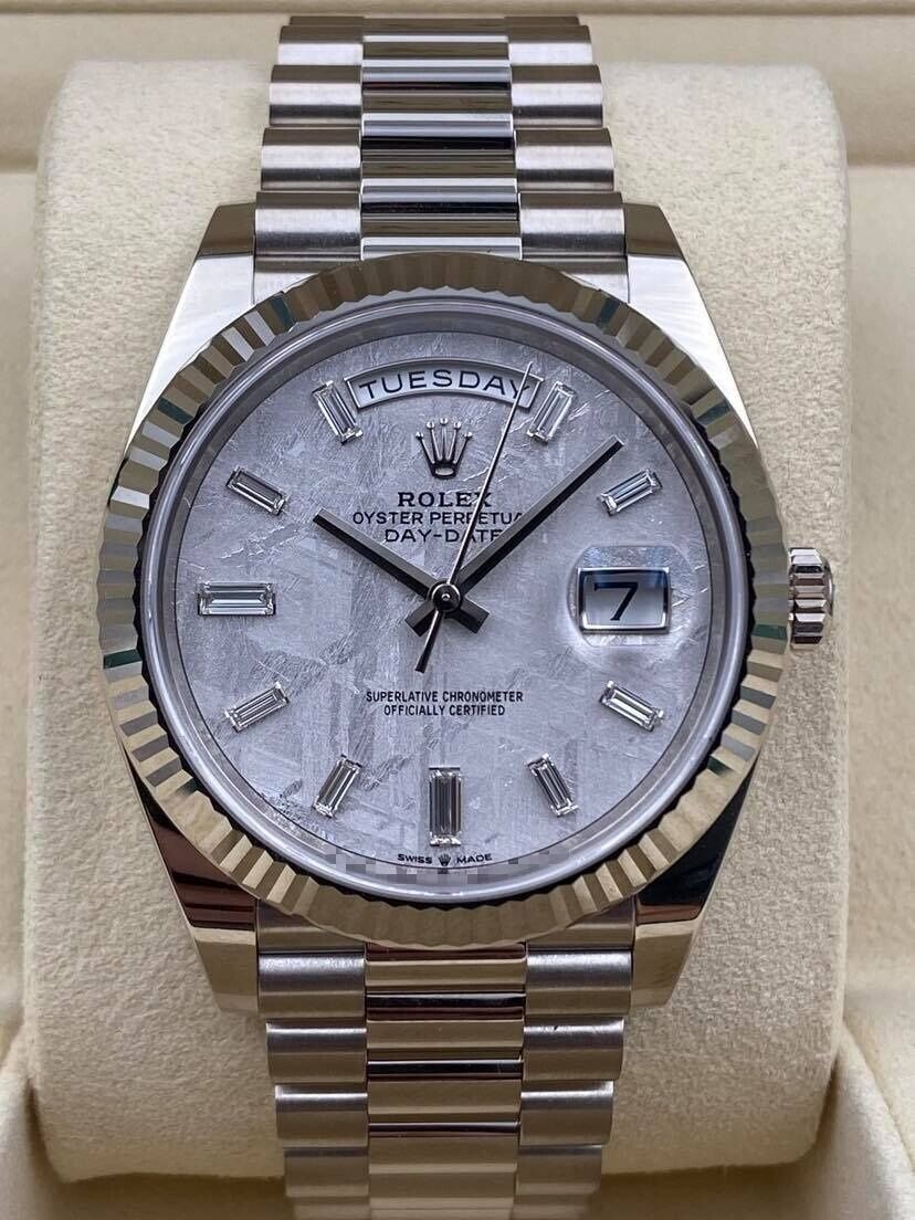 【Super Clone】RLX  Day-Date "President" 40mm White Gold Meteorite Diamond Baguette Dial - 228239