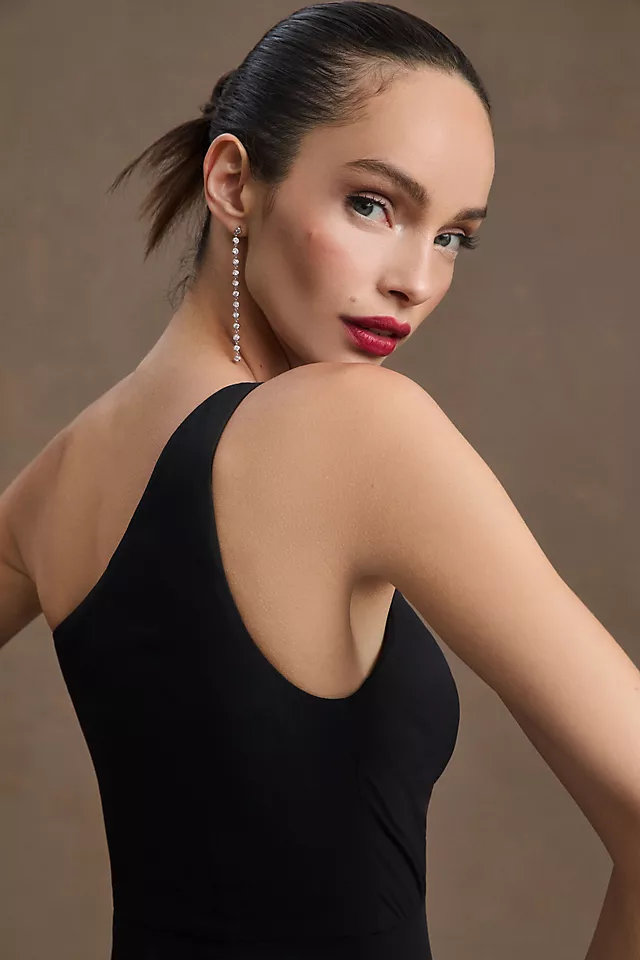 One-Shoulder Side-Slit Georgette Gown BLACK