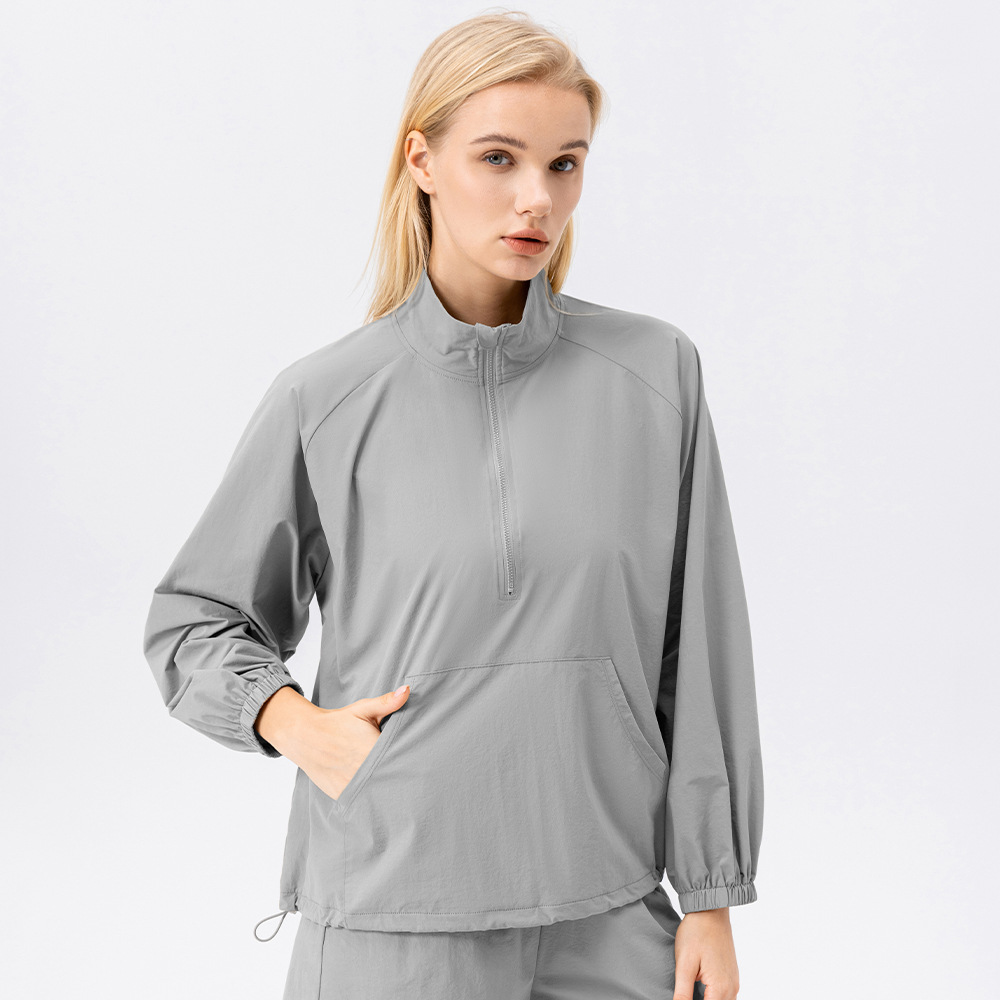 Women's Autumn/Winter Sports Sweatshirt with Stand Collar, Half Zipper, Quick-Drying, Breathable, Long-Sleeved, Loose Fit, Casual Sports Fitness Top