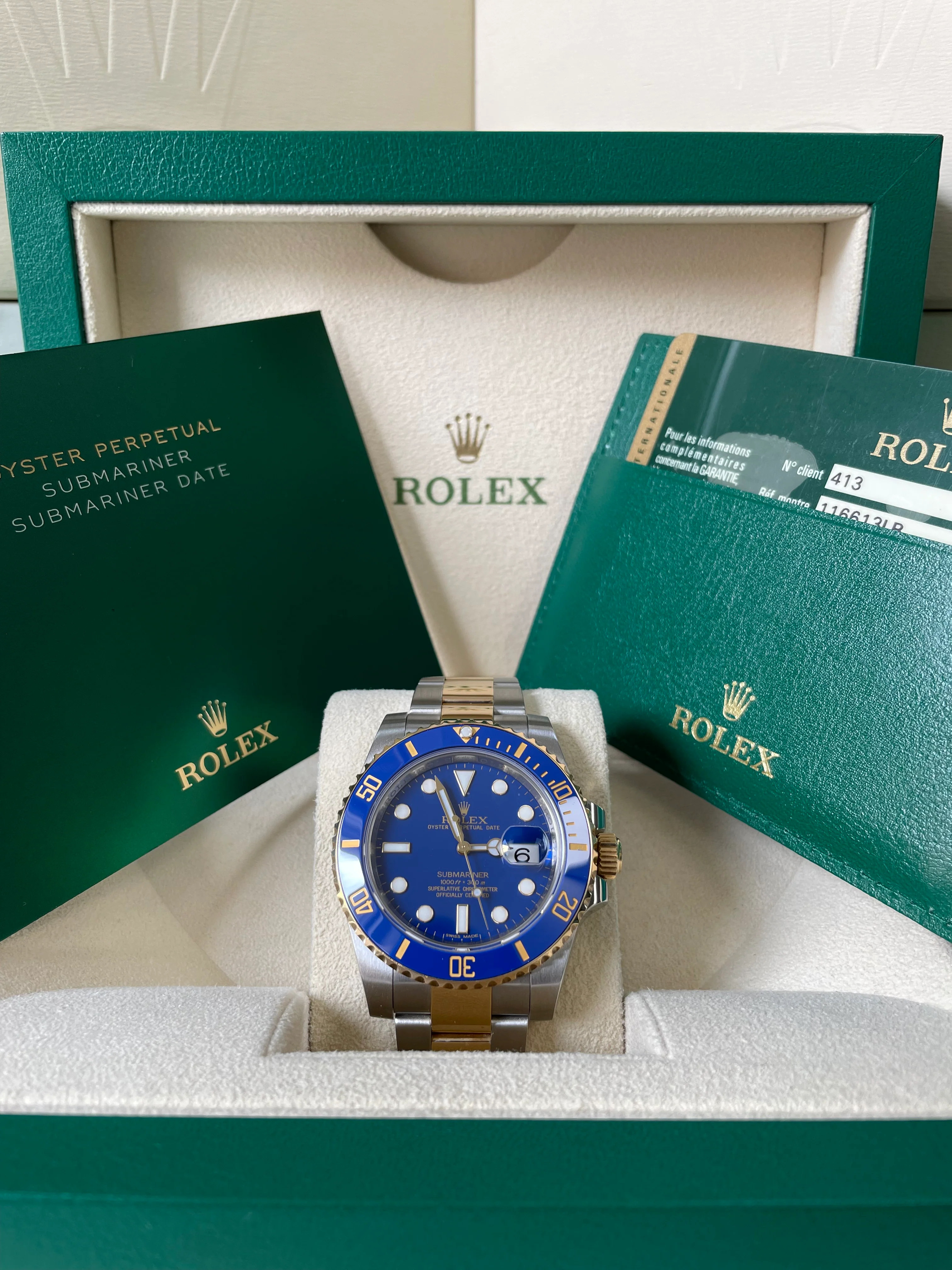 Rolex Steel and Gold Submariner Date - G Serial - Flat Blue Dial - 116613LB