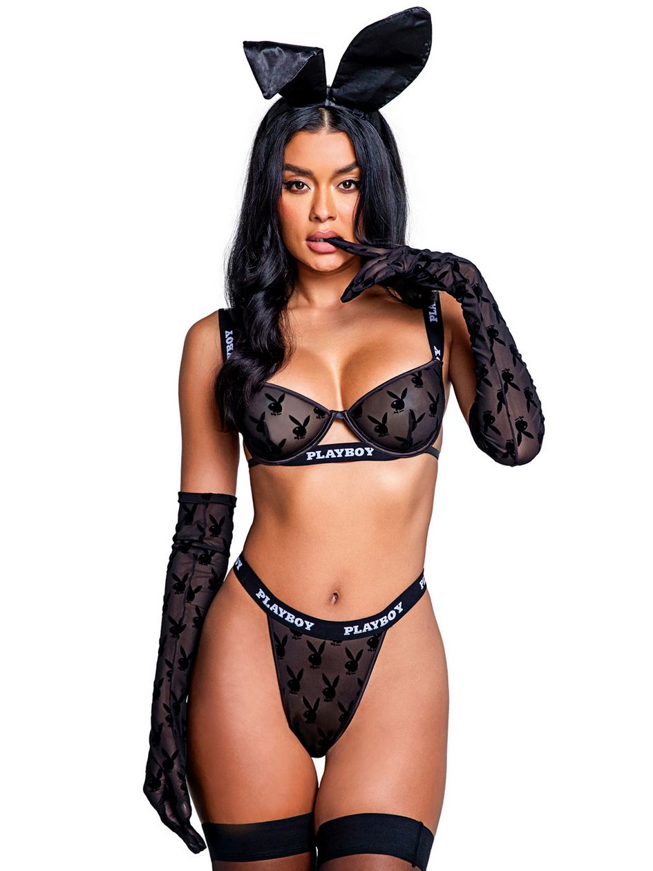 Playboy Black Bunny 2 Piece Underwire Bra Set
