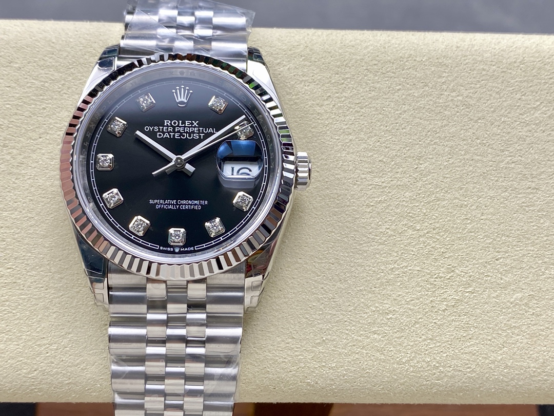 Rolex Datejust 126234 Fluted Bezel Black Diamond Dial 36MM Unisex Replica Watch