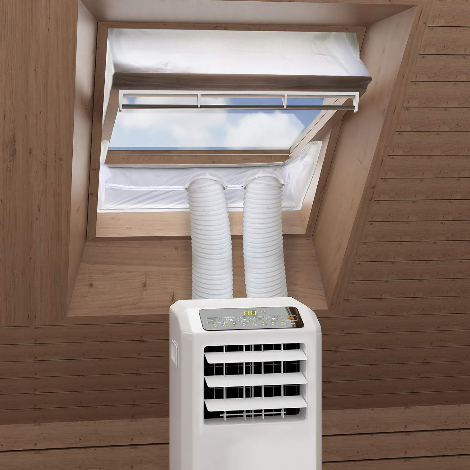 HOOMEE Fensterabdichtung für Mobile Klimageräte Dachfenster, Hot Air Stop zum Anbringen an Schwingfenster, Fensterabdichtung Klimaanlage für max. 300cm Fensterumfang, Fensterkitt Set 2x150cm